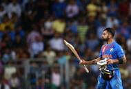 MUMBAI, INDIA - MARCH 31: Virat Kohli of India celebrates after reaching his half century during the ICC World Twenty20 India 2016 Semi Final match between West Indies and India at Wankhede Stadium on March 31, 2016 in Mumbai, India.  (Photo by Ryan Pierse/Getty Images)